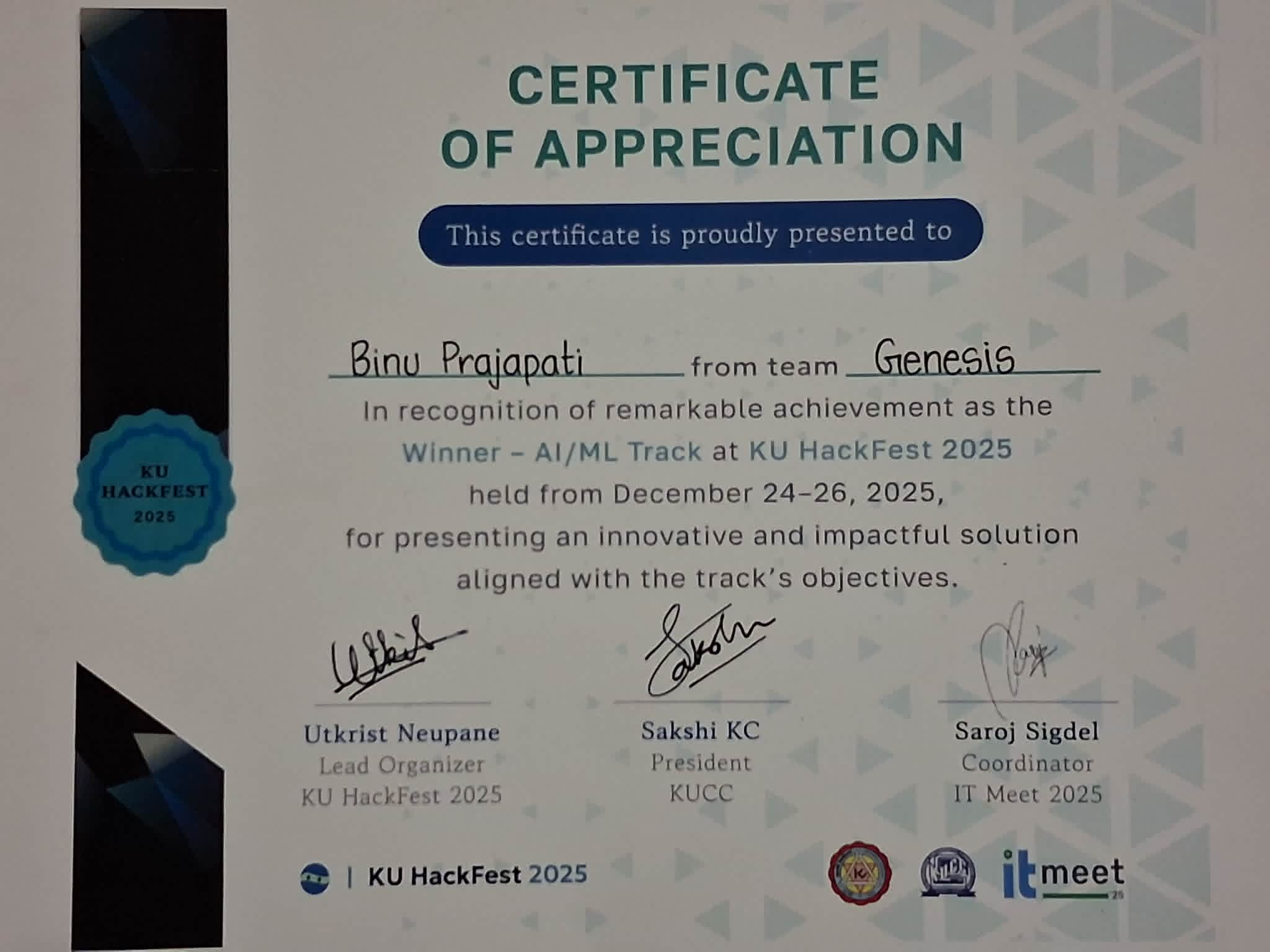 KU Hackathon 2025 β AI/ML Track Winner